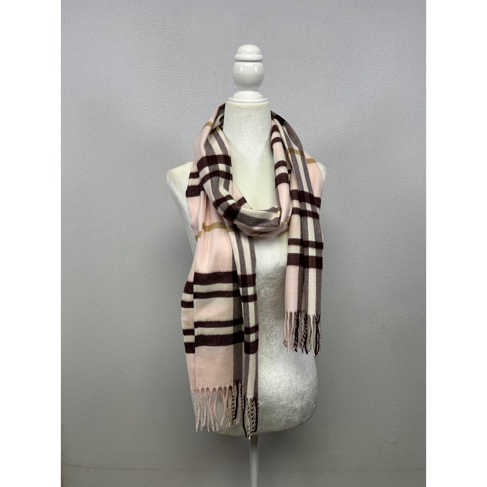 Preppy Classic V. Fraas Women OS Pink Plaid Cashmink Scarf Made in Germany